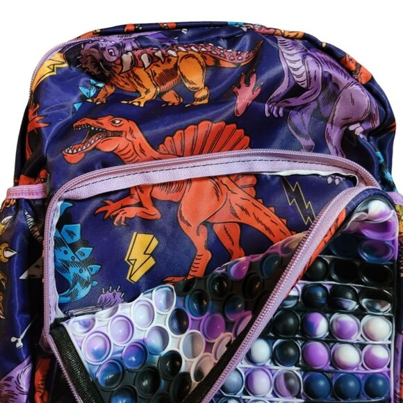 Dinosaur Purple Backpack Small 12 x 10 Pop It Silicone Front Zipper Pocket - Picture 4 of 7